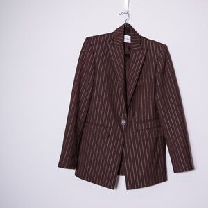Alex Perry Lurex Pinstripe Chocolate Gold Single Breasted Oversize Blazer Jacket